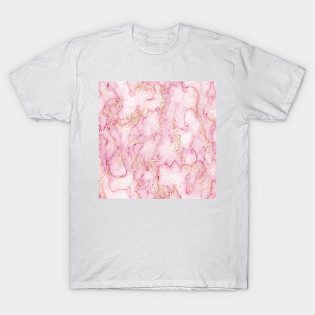 Pink Girly Trendy Golden Marble watercolor modern art abstract T-Shirt by laverdeden